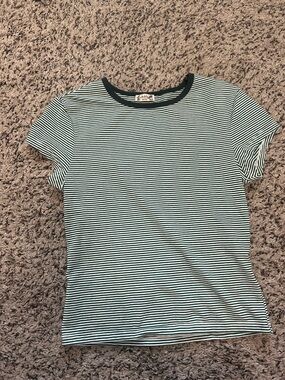 Free People Green & White Striped Short Sleeve Tee